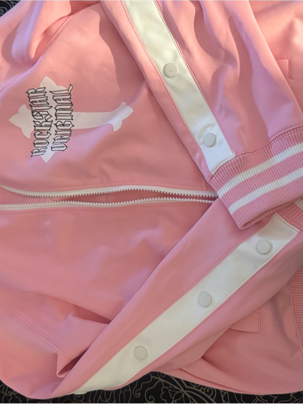 Womens Pink Snap-Front Track Jacket - Rocking Oklahoma